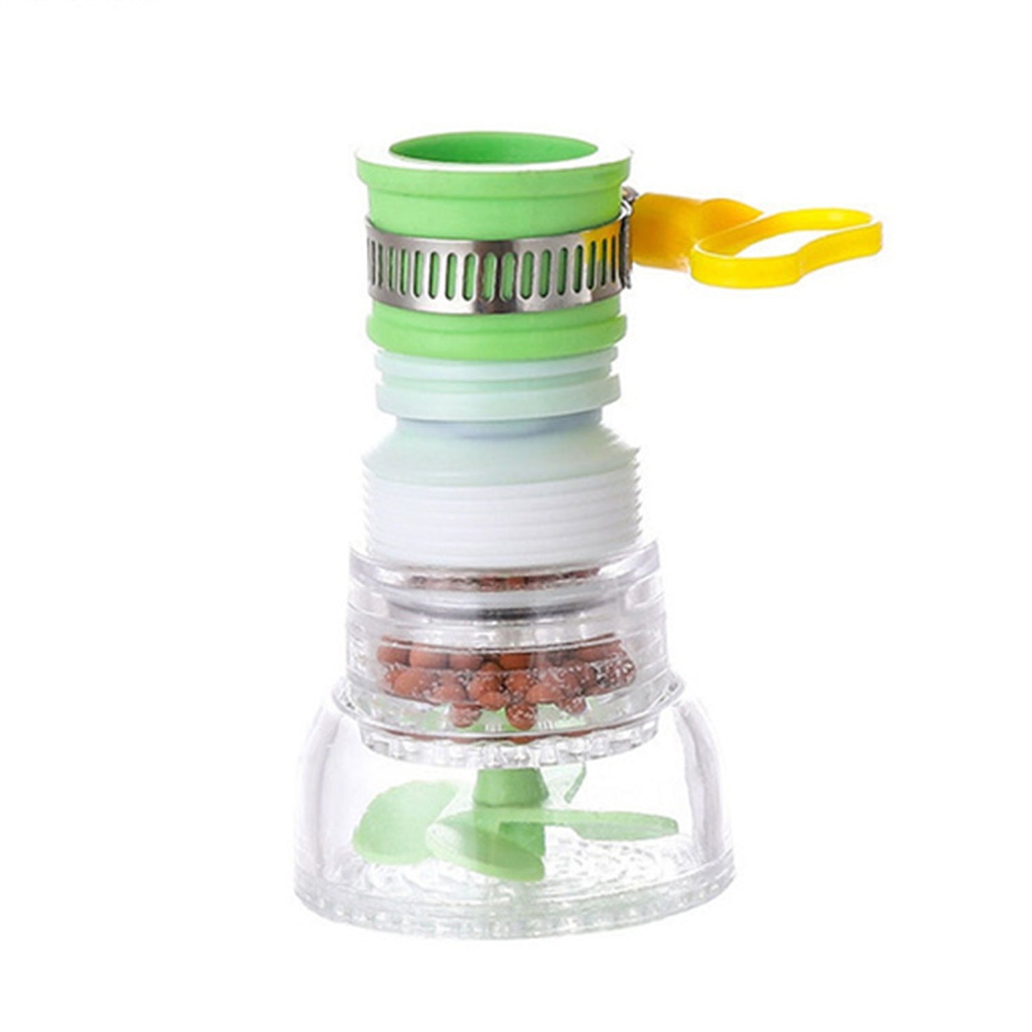 Expandable water valve attached to a faucet, showcasing its 360-degree rotation feature. Expandable water valve attached to a faucet, showcasing its 360-degree rotation feature.